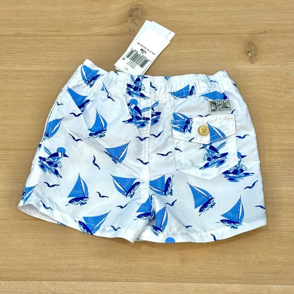 NWT* Polo Ralph Lauren Swim Trunks in White & Blue - Toddler 12 Months - Picture 6 of 7
